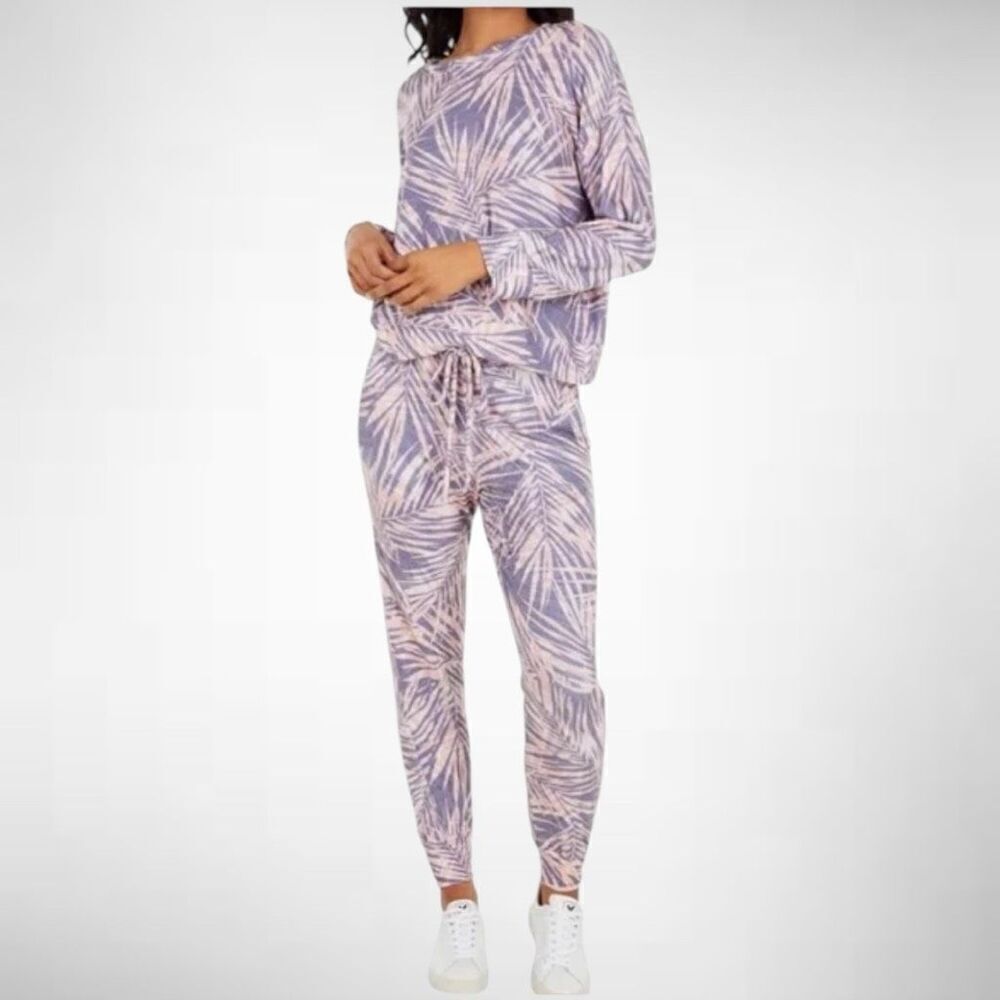 Sundry Palm Tree Sweatshirt and Joggers Matching Set in Blue/Pink Size 1 (Small)